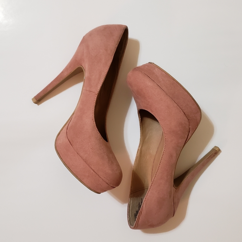 Blush pink platform microsuede heels 7